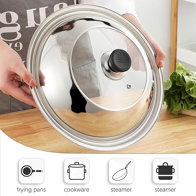Glass Lid with Handle Tempered 11 Inch Cooking Replacement Cover Wok Accessories for Skillets, Round Cast Iron, Cast Aluminium, Stainless Steel Pans（28cm）