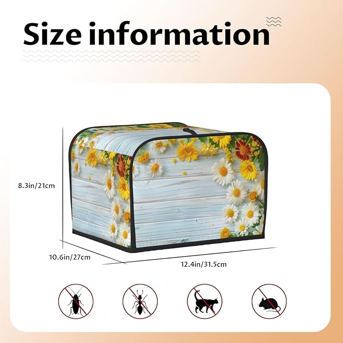 Spring Daisies Wooden Covers for 4 Slice Toasters,Cute Country Bread Machine Cover with Handle,Washable Stain Resistant Kitchen Small Appliance Cover Dining Decor