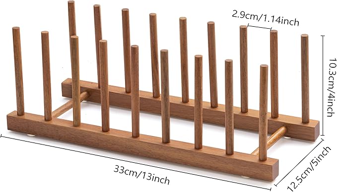 HBlife Acacia Wooden Dish Dying Rack Pot Lid Plate Organizer Holder for Cabinet, Cutting Board Stand Drainer Storage Plate Rack for Dish, Pot Lid, Bowl, Cup, Cutting Board and Books
