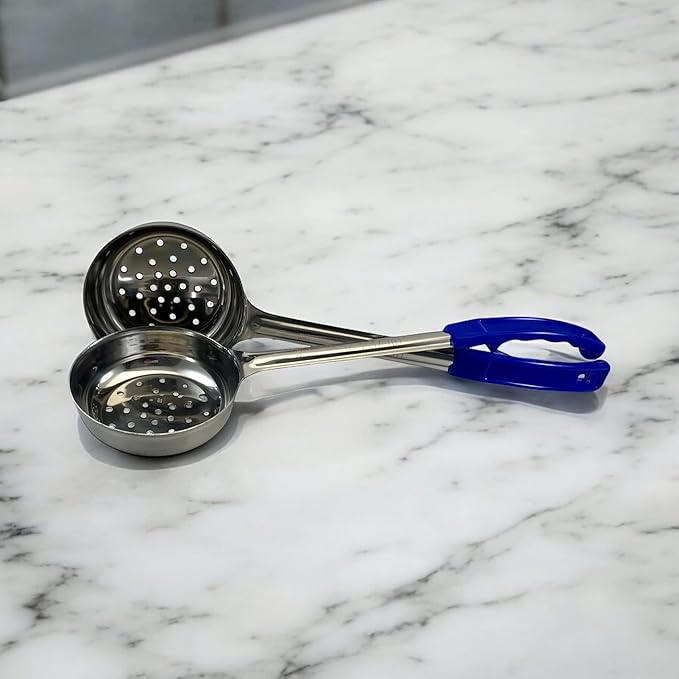 8 Ounce Slotted Stainless Steel Portion Control Ladle Spoon for Measuring and Serving; Commercial Grade Serving Scoops [Pack of 2]
