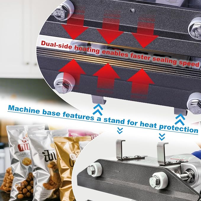 Crimp Heat Sealer, Mylar Bag Sealing Machine for Snack Bags Kraft Paper Bags Food Storage 8" FKR200