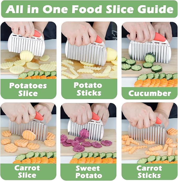 Suuker Large Crinkle Cutter for Veggies, French Fry Cutter,Potato Slicer,Potato Chip Slicer,Crinkle Cut Fries,Wavy Knife for Cucumber,Carrot Chopper,Stainless Steel Veggie Chopper,Carrot Knife