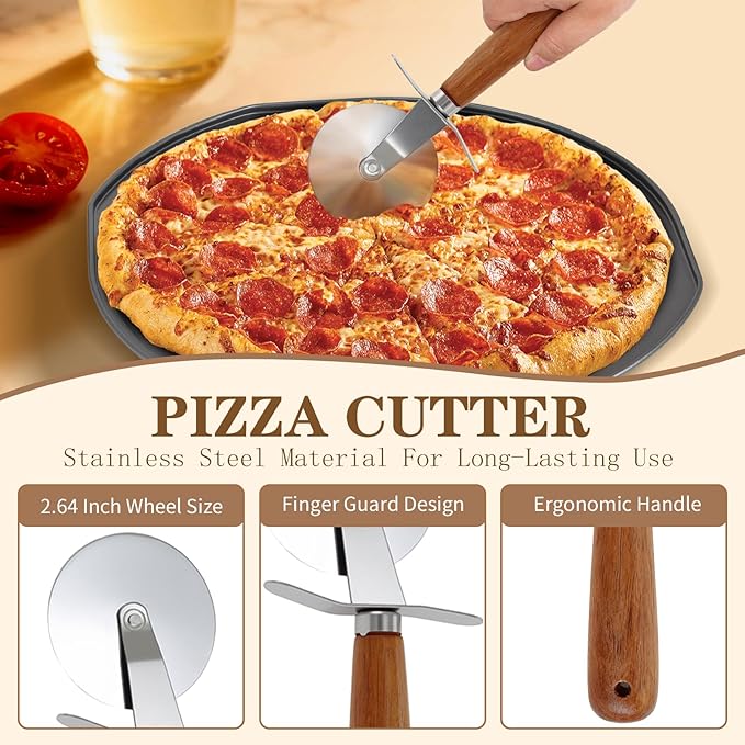 Bestdin 5Pcs Pizza Pan Set - 12 inch Pizza Pan with Holes, Non-stick, Pizza Oven Accessories with 2 Carbon Steel Round Pans, Pizza Cutter and 2 Gloves, Dishwasher Safe