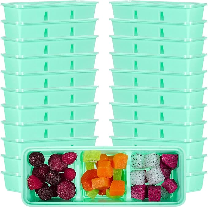 Hushee 100 Pack 17 oz Small Meal Prep Containers with 3 Compartments Snack Containers with Lid Disposable Plastic Bento Box Travel Lunch Food Boxes Stackable for Office Picnic (Green)