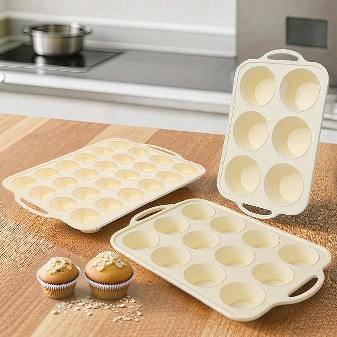 Silicone Muffin Pan Set：3Pcs Silicone Cupcake Molds for Baking Metal Frame - Nonstick Jumbo Muffin Pan - Mini Cupcake Tin - Regular Tray For English Blueberry Chocolate Egg Bites - Baker Lovers