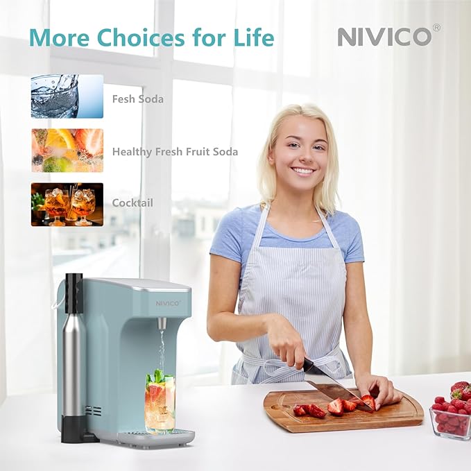 Soda Maker, Ice Cold Sparkling Water Maker, Water Cooler, Compatible with Screw-in 60L CO2 Cylinder (Not Included), Carbonator with 1.5L Water Tank, Touch Screen (Aqua Blue)