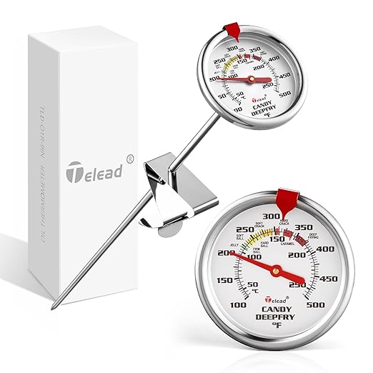 Upgraded Candy Thermometer Waterproof IP67 - Oil Thermometer for Frying with Clips - 5" Side of Pot Rainbow dial Thermometer Deep Fry for Oil Candy Candle Shallow Pot BBQ - Silver XL