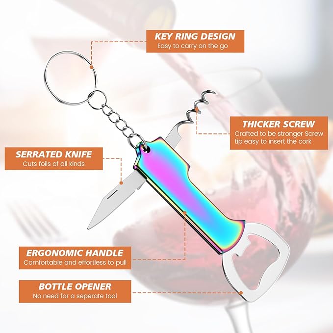 Ziliny 24 Pcs Bottle Opener Keychain Bulk Wine Bottle Beer Opener Keychain 3.27" Stainless Steel Corkscrew Waiter Corkscrew Wine Keyring Gifts for Christmas Bar Party Wedding Home (Titanium Color)