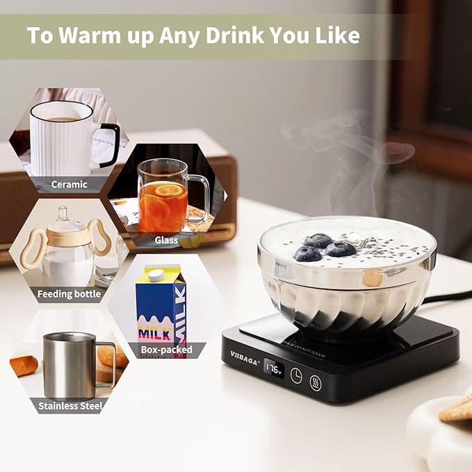 VOBAGA Mug Warmer, Coffee Cup Warmer for Desk with 5 Temp Settings & 2-12H Timer, Smart Candle Warmer & Coffee Warmer with Display for Fastest Heating Coffee, Cocoa, Ideal Coffee Gifts(No Cup)