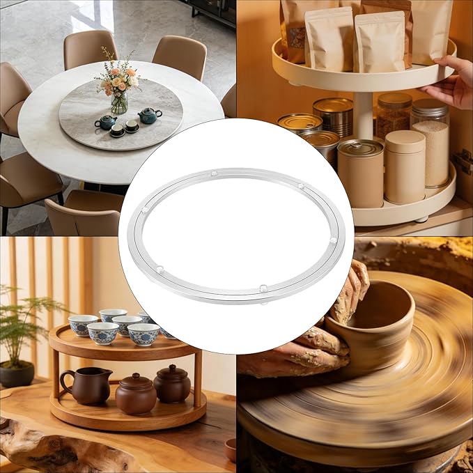 2 Pack 16 Inch Lazy Susan Bearings, Aluminium Alloy Turntable Bearing Lazy Susan Hardware, Heavy Duty Swivel Plate Hardware for Dining-Table and Workbench, Silver
