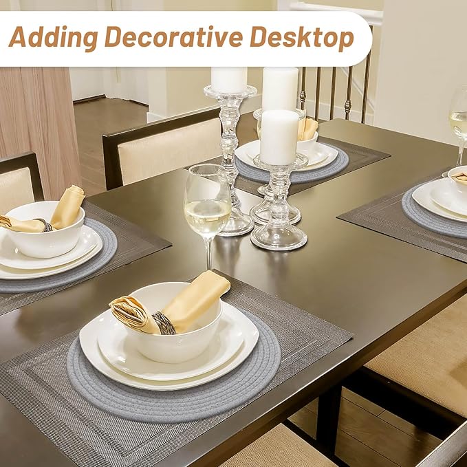 Billbotk Round Woven Placemats Set of 4, 13 Inches Table Place Mats for Dining Table, Hot Pads for Kitchen, Trivets for Hot Dishes, Pots and Pans,Tabletop Accessories(LightGray) ﻿