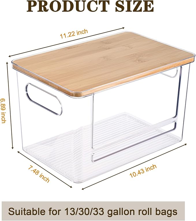 Trash Bag Dispenser, Trash Bag Holder Dispenser with Bamboo Top, Extra Large Garbage Bags Holder Organizer Under Sink for Kitchen, Pantry, Laundry Room