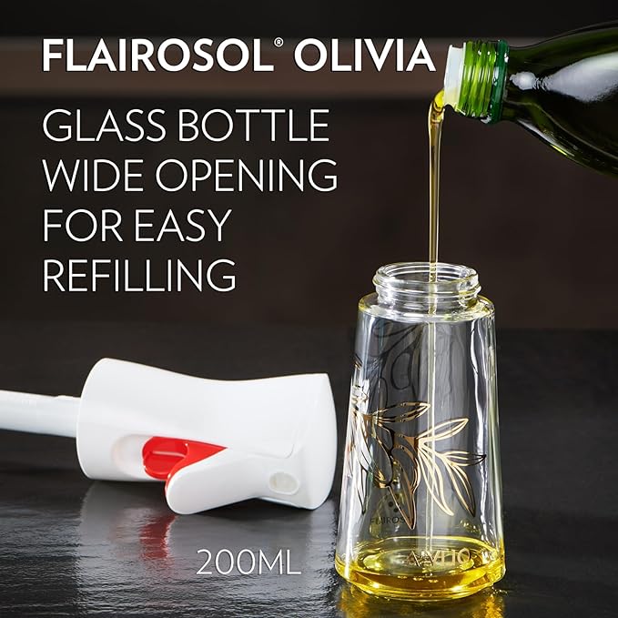 FLAIROSOL OLIVIA 130ml and 200ml Glass Olive Oil Sprayer, Olive Oil Sprayer for Cooking, Kitchen, Air Fryer, Salad, BBQ (Golden Leaves)