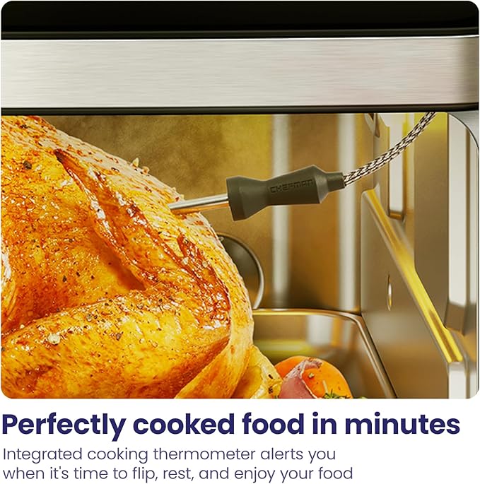 Chefman Air Fryer Toaster Oven Combo with Probe Thermometer, 12-In-1 Stainless Steel Convection Countertop, 10 Inch Pizza, 4 Slices of Toast, Cooking, Baking, Toasting, Roaster Oven Airfryer 20QT (Renewed)
