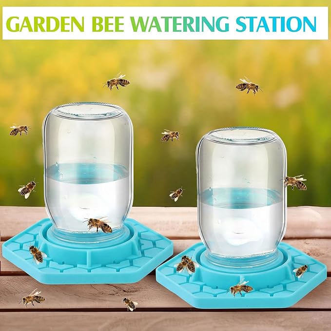 4 Pack Bee Feeder for Mason Jar Bee Watering Station Garden Silicone Sugar Water Feeder Beekeeping Drinking Equipment Tools with Mason Jars for Drinking Water(Teal)