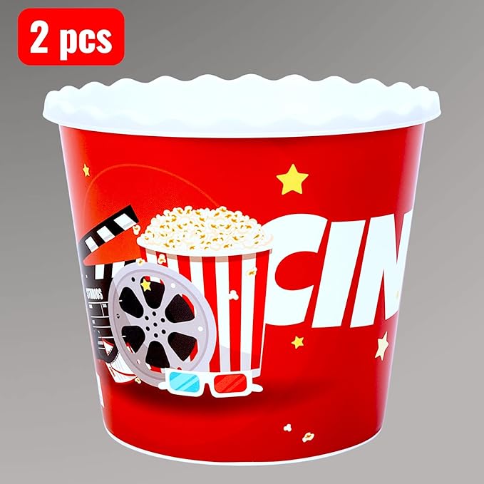 Modern Style Reusable Plastic Popcorn Box/Popcorn Containers/Popcorn Bowls Set for Movie Theater Night - (BPA Free - 8 Pack - 75 oz) (Popcorn Mix Z)