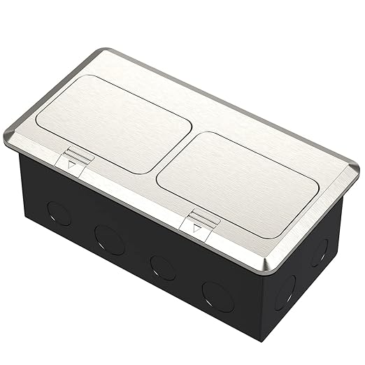 KYHSHJ Dual Pop-Up Floor Electrical Outlet Box Kit，20 Amp Stainless Steel GFCI TR Receptacle Outlet，3-Port RJ45 Datacom Receptacle，Waterproof Gasket with IP44 Waterproof Rating, Stainless Steel Color