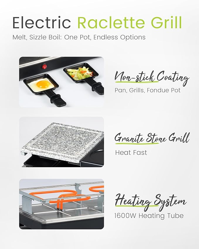 Raclette Table Grill - Indoor Electric Grill Griddle - Nonstick Extra Large Reversible 4-In-1 Outdoor Dishwasher Safe with Cheese 12 Paddles 12 Spatulas for 12 Person, FD-12RN1650