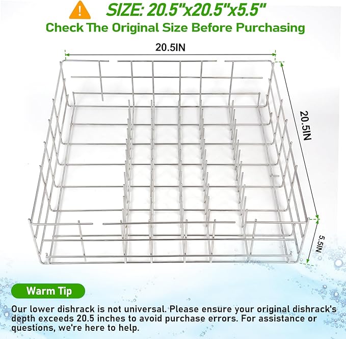W10161215 Upgraded Lower Dishwasher Rack for Whirlpool - OEM Replacement (Fits AP4303664,WDF510PAYS2) - Deep 20.5" x 20.5" x 6",Measure Carefully Before Buyin