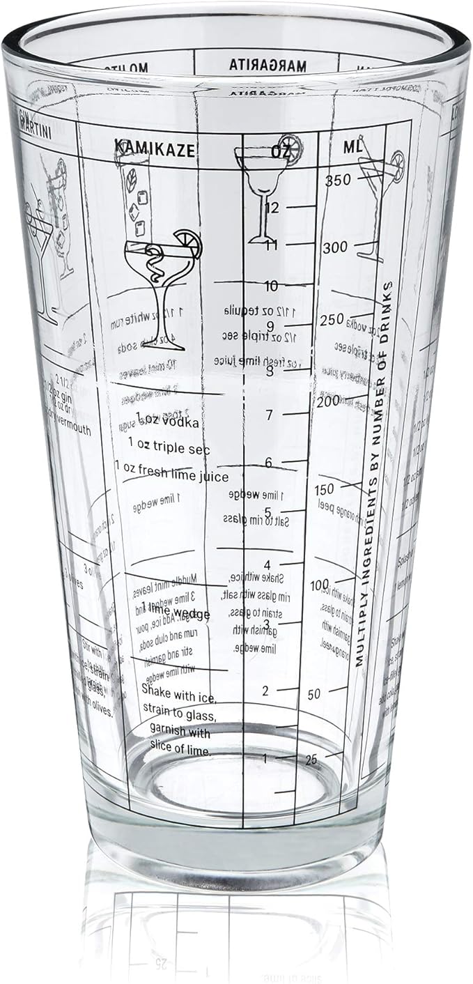 True 3-Piece Barware Set for Mixed Drinks and Cold Brew Cocktails, Includes Cocktail Shaker Tin, Cocktail Mixing Glass with 7 Printed Recipes, and Hawthorne Strainer, Home Bar Tools, Bartender Gifts