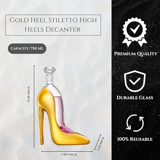 Gold Heel Stiletto High Heels Shape Decanter Whiskey and Wine Decanter with Stopper - High Heel Bottle for Wine Liquor Bourbon Tequila, Elegant Decanter Gifts for Women - Copyright Design