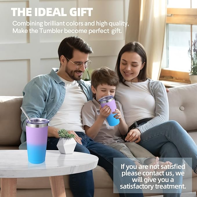 Volhoply 20oz Stainless Steel Tumbler with Lid and Straw,Double Wall Insulated Travel Iced Coffee Mug Fits Cup Holder,Powder Coated Cups for Hot and Cold Drinks,Gifts for Women Men（lavender,1 Set）