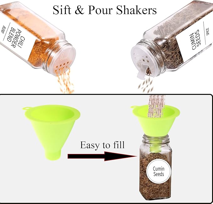 SWOMMOLY 24 Pcs Glass Spice Jars with Labels, Square Spice Jars with Bamboo Lids, 4 oz Empty Spice Bottles with Shaker Lids, Seasoning Spice Storage Containers Bottles