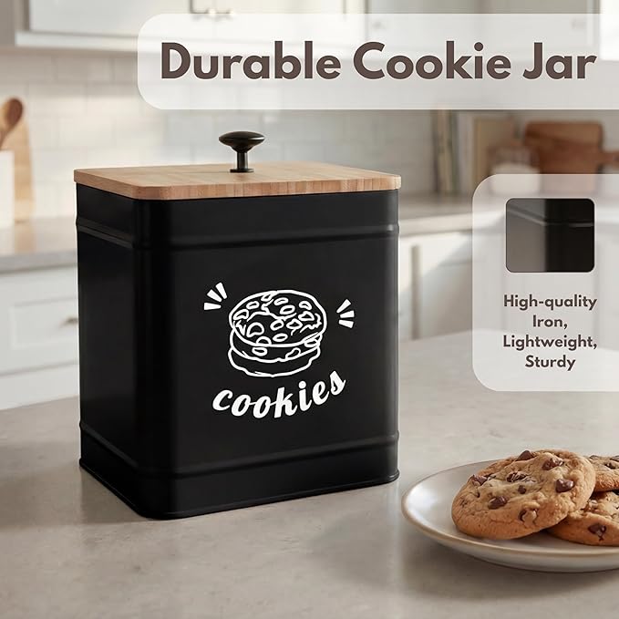 PERFNIQUE Cookie Jar with Lid Airtight, Cookie Tin with Bamboo Lid, Cute Cookie Jars for Kitchen Counter Decorative, 1 Gallon Food Storage Container for Candy, Cookies, Dessert, Farmhouse Home Decor