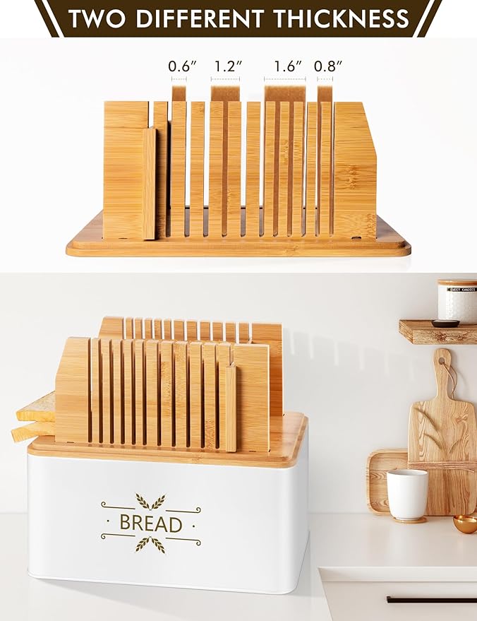 3 in 1 Bread Slicer for Homemade Bread with Box, Metal Bread Storage Container, Foldable Slicer Guide for Kitchen Countertop