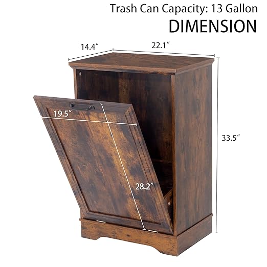 13 Gallons Tilt Out Trash Cabinet, Hidden Trash Can Cabinet Wooden Tilt Out Pet Proof Hidden Trash Bin Cabinet for Kitchen Living Room (Rustic Brown)