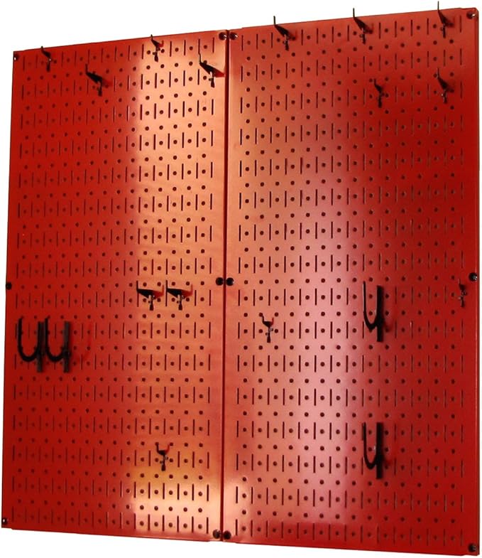 Wall Control Kitchen Pegboard Organizer Pots and Pans Storage Rack Organization Kit with Red Pegboard and Black Accessories