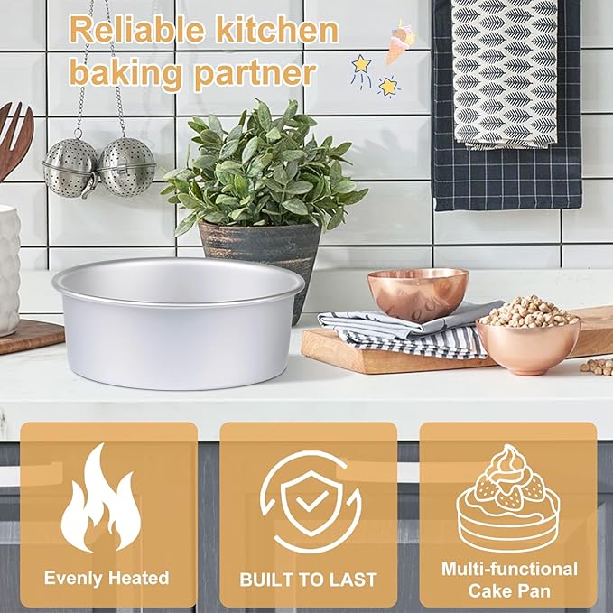 HomeMall 6 x 3 Inch Round Cake Pan Set of 3, Aluminum Baking Pans for Layer Cakes, Birthday Anniversary, Heavy Duty Non-Stick & Oven Safe, Commercial Grade Baking Tools for Home Kitchen
