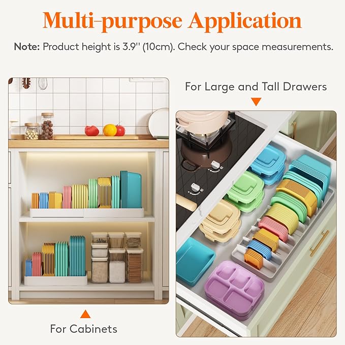 Lifewit Kitchen Cabinet Organizer for Food Contanier Lid, Expandable Lid Holder with 8 Adjustable Dividers & 9 Sections for Pantry Organizers and Storage, Home Organization, Extra Large, 13"-24"