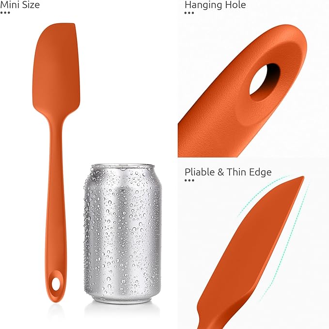 U-Taste Small Mini Silicone Spatula: 9×2inch 600ºF Heat-Resistant Food-Grade Jar Scraper for Kitchen Use, Non-Stick Seamless Flexible Baking Utensil for Mixing, Scraping Jam in Bowl or Cup (Orange)