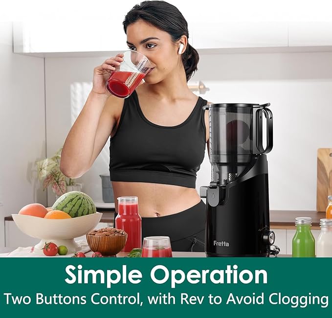 Cold Press Juicer Machines, Slow Masticating Juicer with 5.3" Extra Large Feed Chute Fit Whole Fruits & Vegetables, Self Feeding Effortless for Batch Juicing, BPA Free 250W (Matte Black,1.8L)