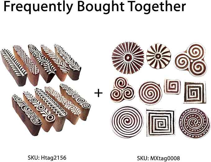 Royal Kraft Wooden Stamps – Mehndi Print Blocks (Set of 10) & Geometric Pattern Stamps (Set of 10) for Block Printing on Saree Border, Fabric, Textile, Clay, Pottery, Tattoo & DIY Crafts Bulk01_20