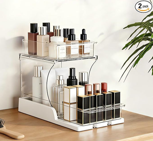 Attelite Makeup Organizer 2-Tier Makeup Storage Cosmetics Organizer with 180° Rotating Design Sturdy durable Versatile Perfume Vanity Organizer for Countertops, Bathrooms, Office Supplies,and Dressers
