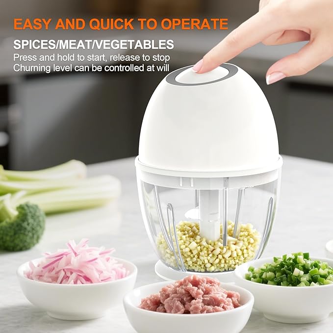 Portable Electric Garlic Chopper, 450ML Large Volume Cordless Mini Food Processor with USB Charging,304 Stainless Steel Sharp Blades,for Onion, Garlic, Ginger, Baby Food,Meat,Spices BPA-Free