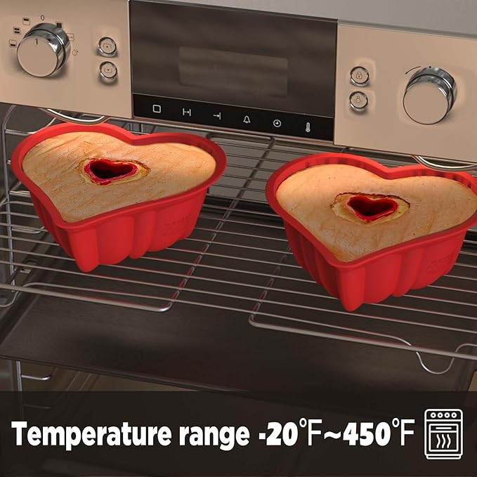 SILIVO Heart Shaped Bundt Cake Pans(2 Pack) - 8 inch Nonstick Silicone Heart Shaped Fluted Cake Pan for Buntz Cakes,Fluted Cakes and Brownies