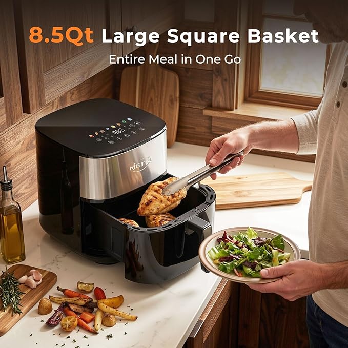 Air Fryer 8 in 1, XL 8.5 QT Large Airfryer with View Windows,MAX 400℉ for Crispy, 85% Less Oil, Fast Roast, Preheat, Shake, Bake, Non-Stick Basket for Easy Clean, With Professional Recipes