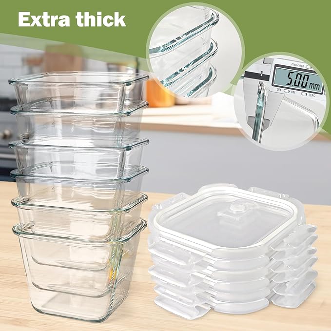 Glass Soup Containers with Lids 32 oz, 4 Cup Glass Storage Containers, Tall Borosilicate Glass Food Storage Containers for Lunch, Ice Cream, Travel and Deli, Soup Freezer Safe Containers with Lids