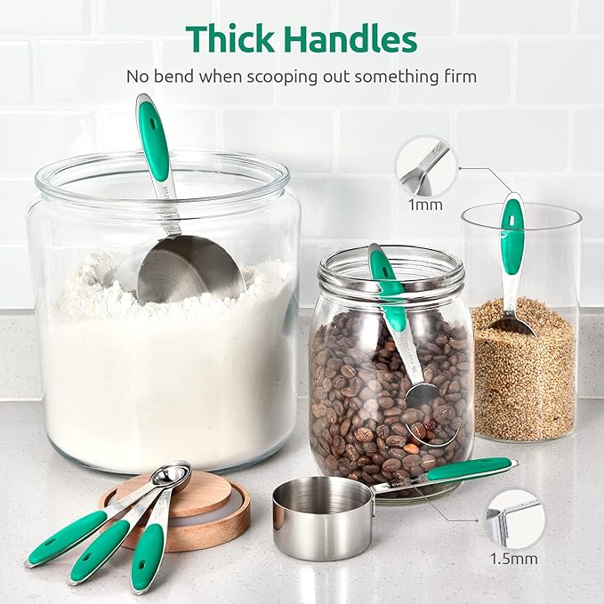 Measuring Cups and Spoons Set: U-Taste 18/8 Stainless Steel 10 Pieces Metal Stacking Kitchen Baking Cooking Food Measure Set 5 Cups 5 Spoons with Strengthened Weld Joints (Teal, Upgraded Version)