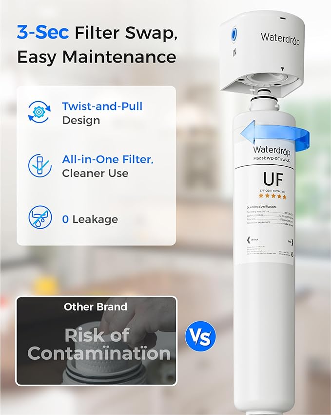 Waterdrop 17UBW-UF 0.01 μm Ultra Filtration Under Sink Water Filter System, 3 Years, Reduces Lead, Chlorine, Bad Taste & Odor, with Dedicated Brushed Nickel Faucet