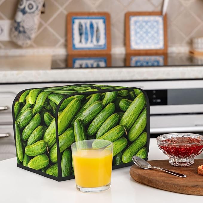 Green Cucumbers Toaster Cover 2 Slice, Cute Country Bread Machine Cover, Washable Toaster Kitchen Small Appliance Cover Stain Resistant,with Top Handle