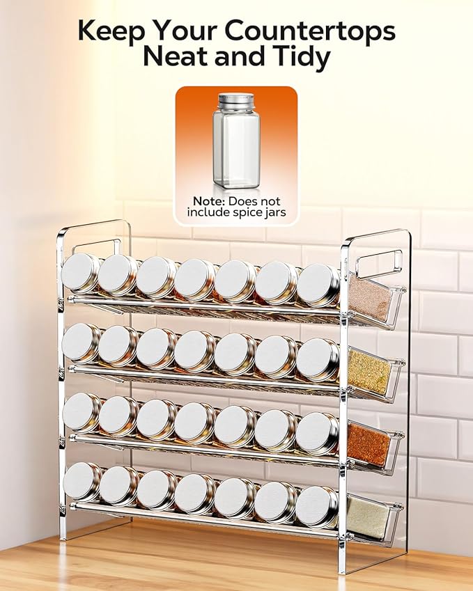 Nieifi Transparent Spice Rack Rustproof,without Seasoning Jars,4-Tier ABS Plastic Spice Rack Organizer for Cabinet and Countertop,Thickened Corrosion-Resistant-Tiered Kitchen Accessories