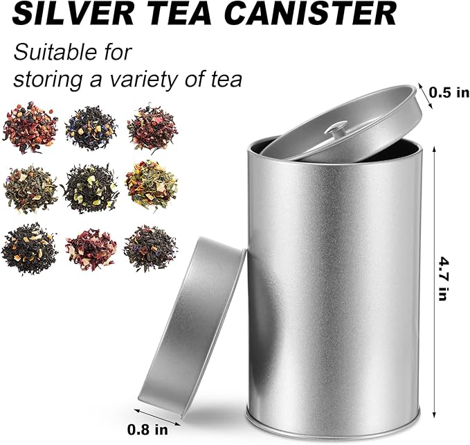 Zopeal 10 Pack Tea Tin Canister with Airtight Double Lids 12 oz Can Box Canister for Loose Leaf Tea Storage Bag Container Portable Small Kitchen for Coffee Sugar Pantry Camping, Silver