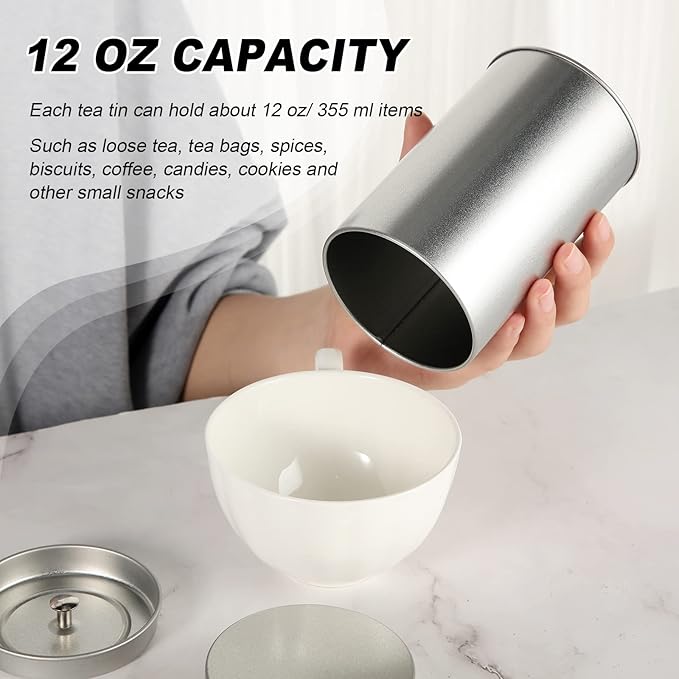 Zopeal 10 Pack Tea Tin Canister with Airtight Double Lids 12 oz Can Box Canister for Loose Leaf Tea Storage Bag Container Portable Small Kitchen for Coffee Sugar Pantry Camping, Silver