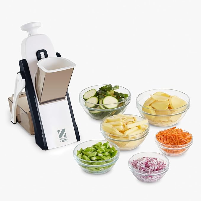 Zakarian by Dash Safe Slice® Mandoline - Features Thickness Adjuster, Stainless Steel Blades, and Foldable, Easy-To-Store Design - Black