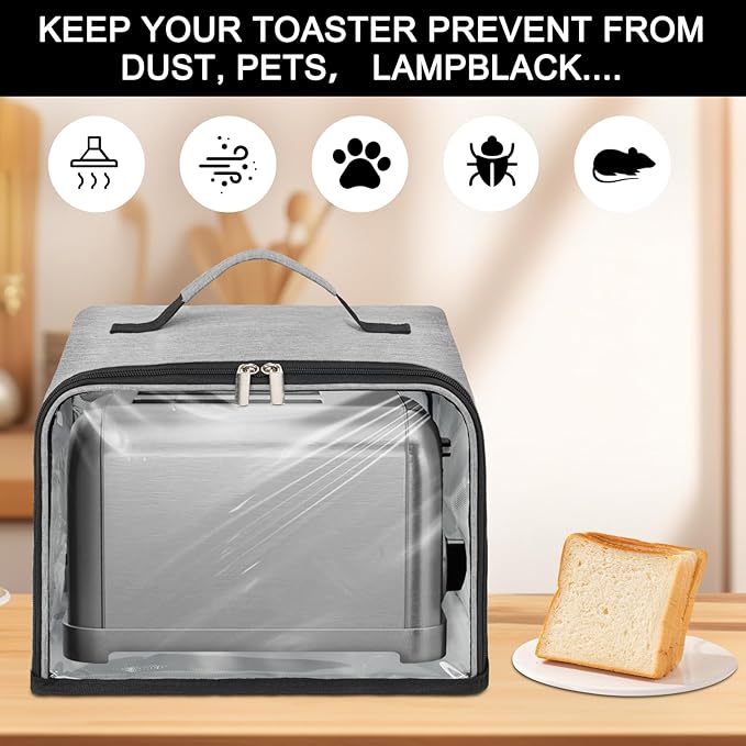 Toaster Cover 2 Slice with Aluminum Foil Lining and Base Compatible with Cuisinart/BELLA/Black and Decker,Cover only,Grey