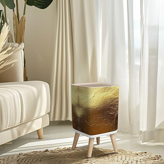 Small Trash Can with Lid Leaf Rough foil Texture for Art Trace Wastebasket with Press Cover Dog Proof Garbage Can Waste Bin for Kitchen Bathroom Nursery 2.6 Gallon